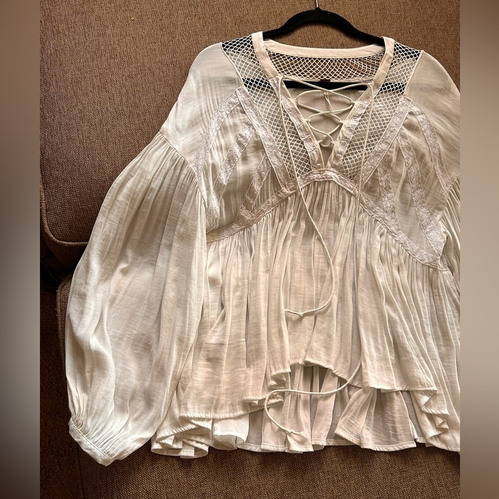 Free People Don't Let Go White Boho Embroidered Blouse S - Picture 4 of 7